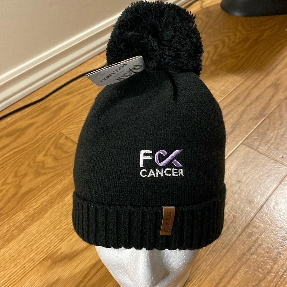 Pudus F  Cancer Black Toque Hat with Pom Pom (NWT) Unisex
